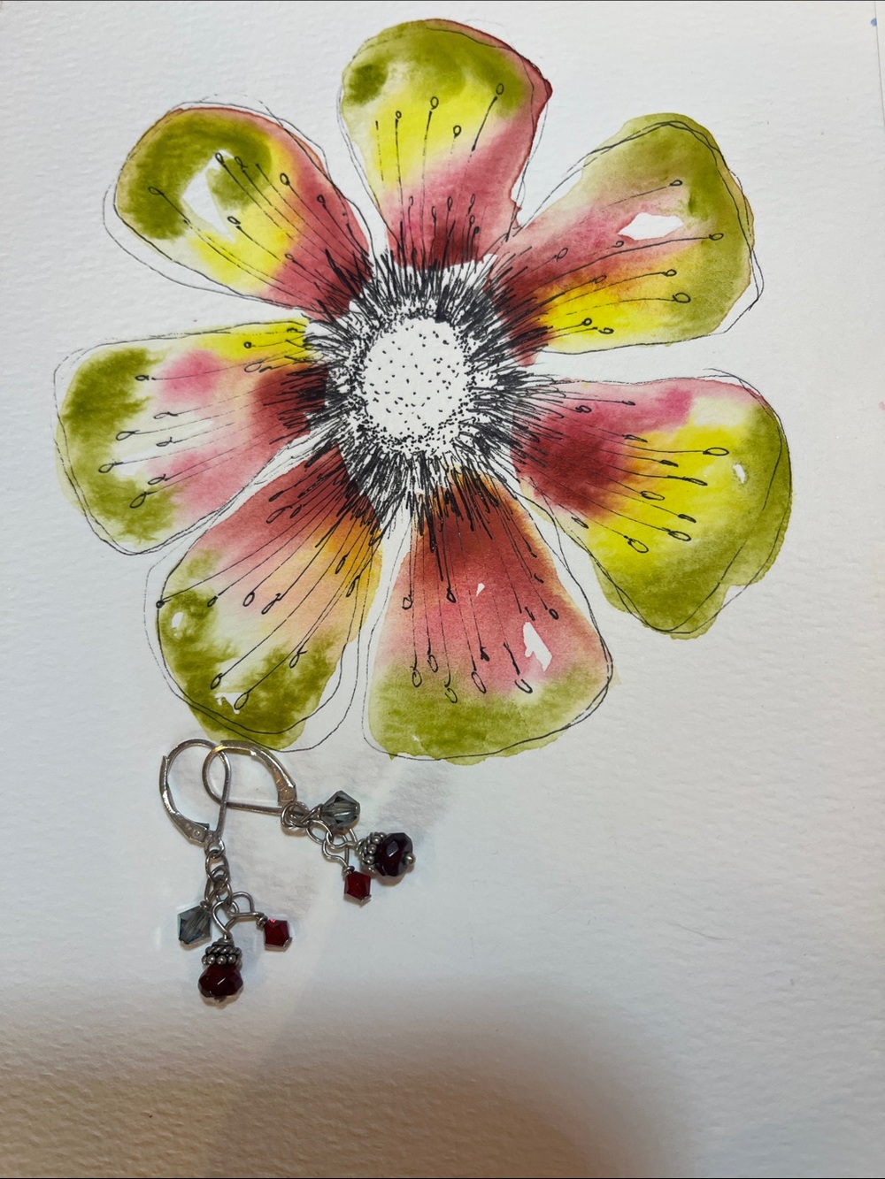 Handmade Watercolor Flower Art Print in Pink and Green - Unbranded